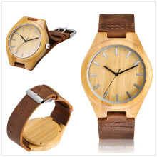 OEM Logo Bamboo Wood Watches Leather band Natural Wooden Japan CITIZ MIYOTA Movt Hand Watch Waterproof Bambus Quartz Wrist Watch